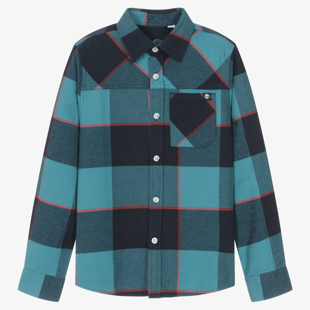 Timberland - Chemise bleue à carreaux en coton | Childrensalon