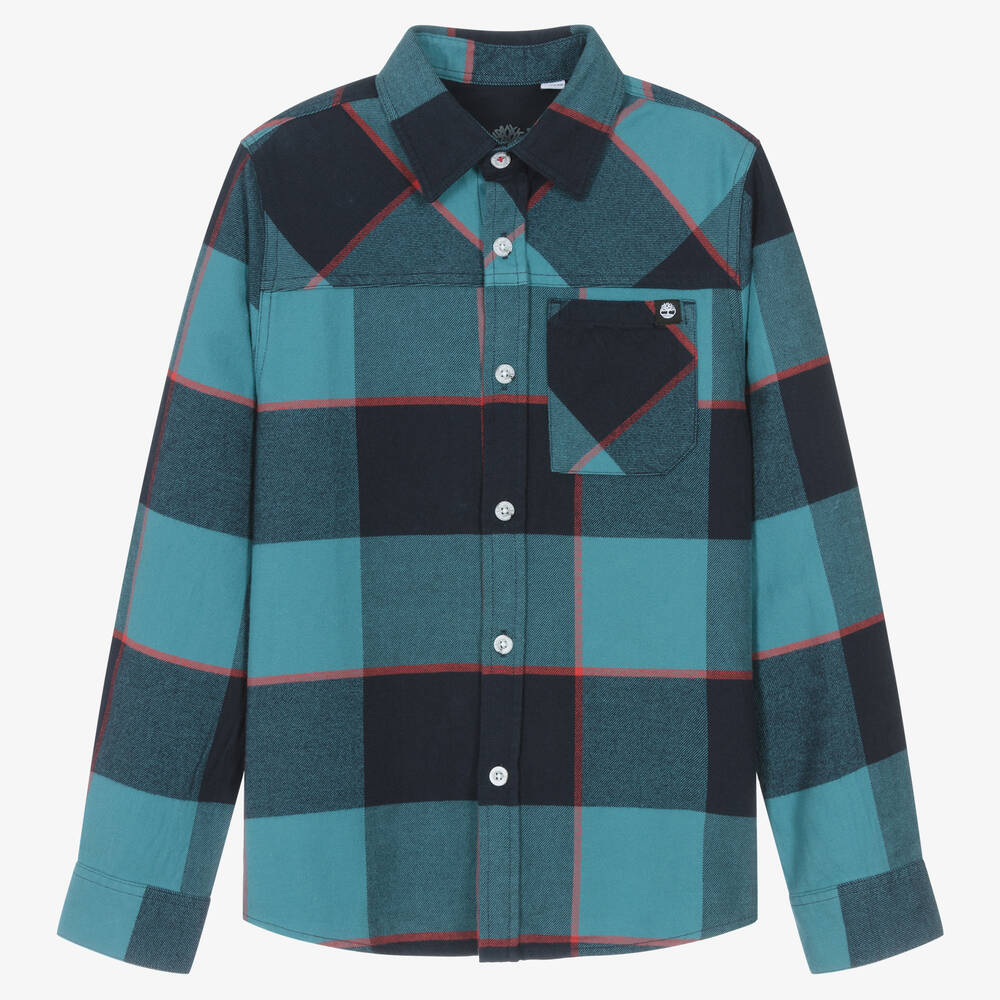 Timberland - Teen Boys Blue Check Cotton Shirt | Childrensalon