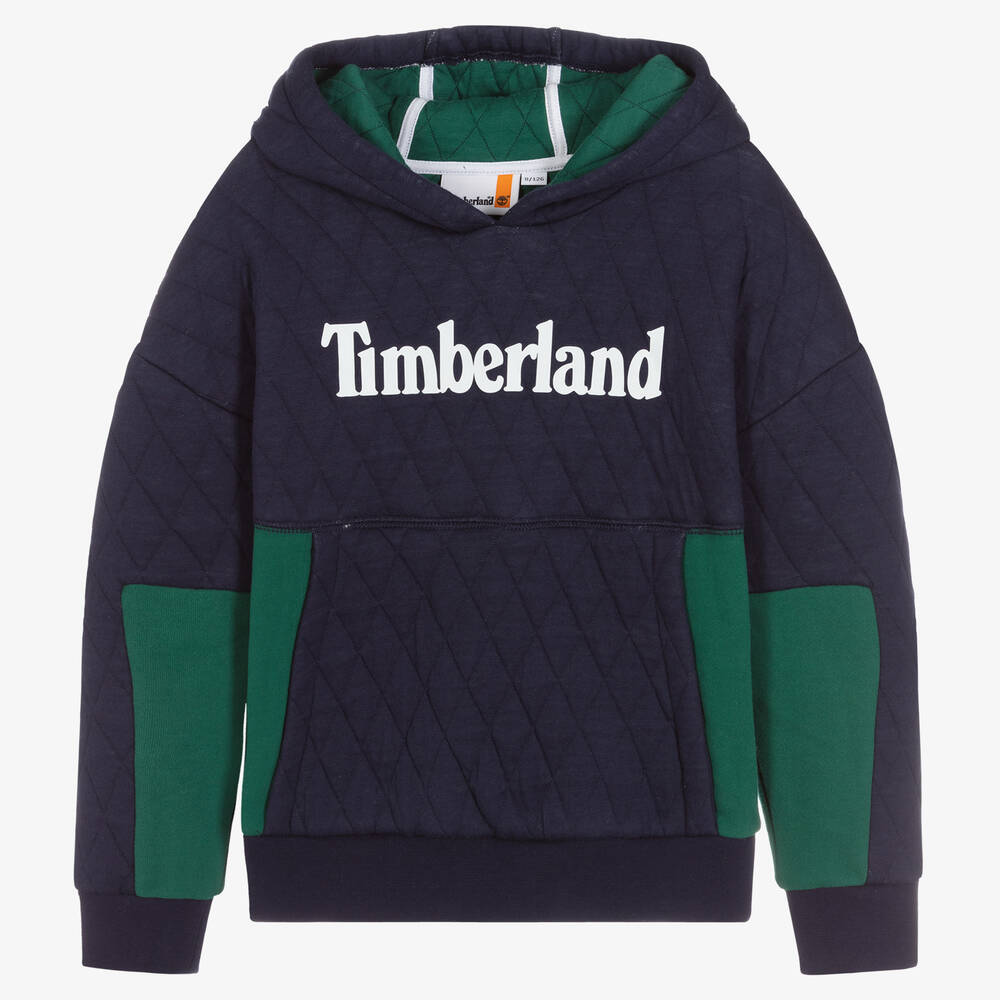 Timberland - توب هودي تينز ولادي قطن جيرسي لون أزرق وأخضر | Childrensalon