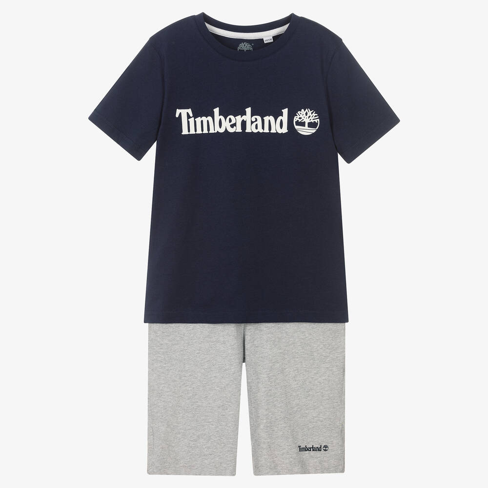 Timberland - Teen Boys Blue & Grey Logo Shorts Set | Childrensalon