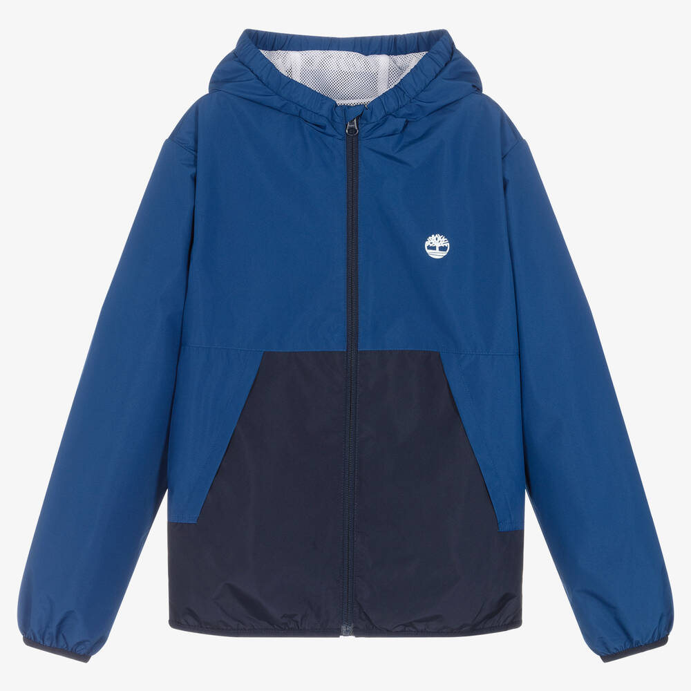 Timberland - Teen Boys Blue Hooded Windbreaker Jacket | Childrensalon