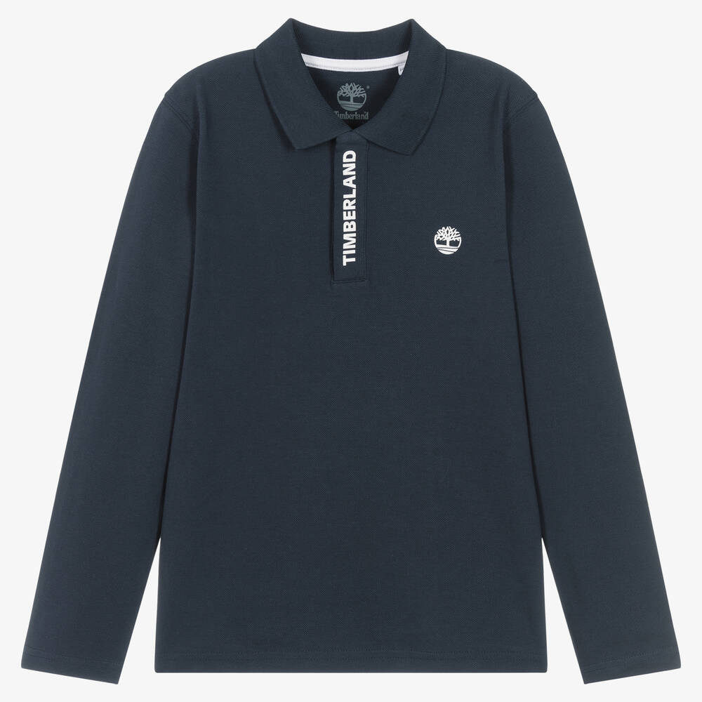 Timberland - Polo bleu en coton bio ado garçon | Childrensalon