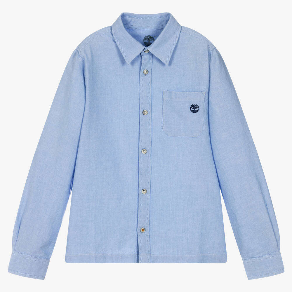 Timberland - Chemise Oxford bleue en coton ado | Childrensalon