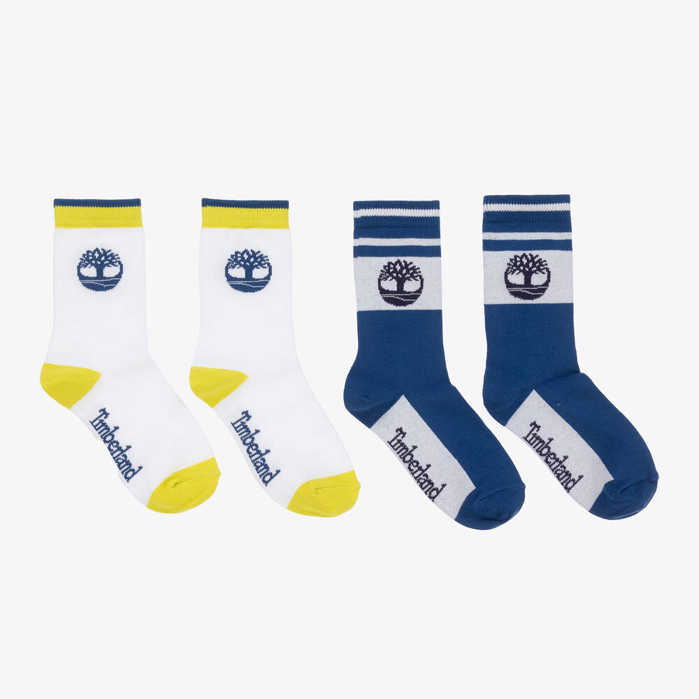 Timberland - Teen Boys Blue & White Ankle Socks (2 Pack) | Childrensalon