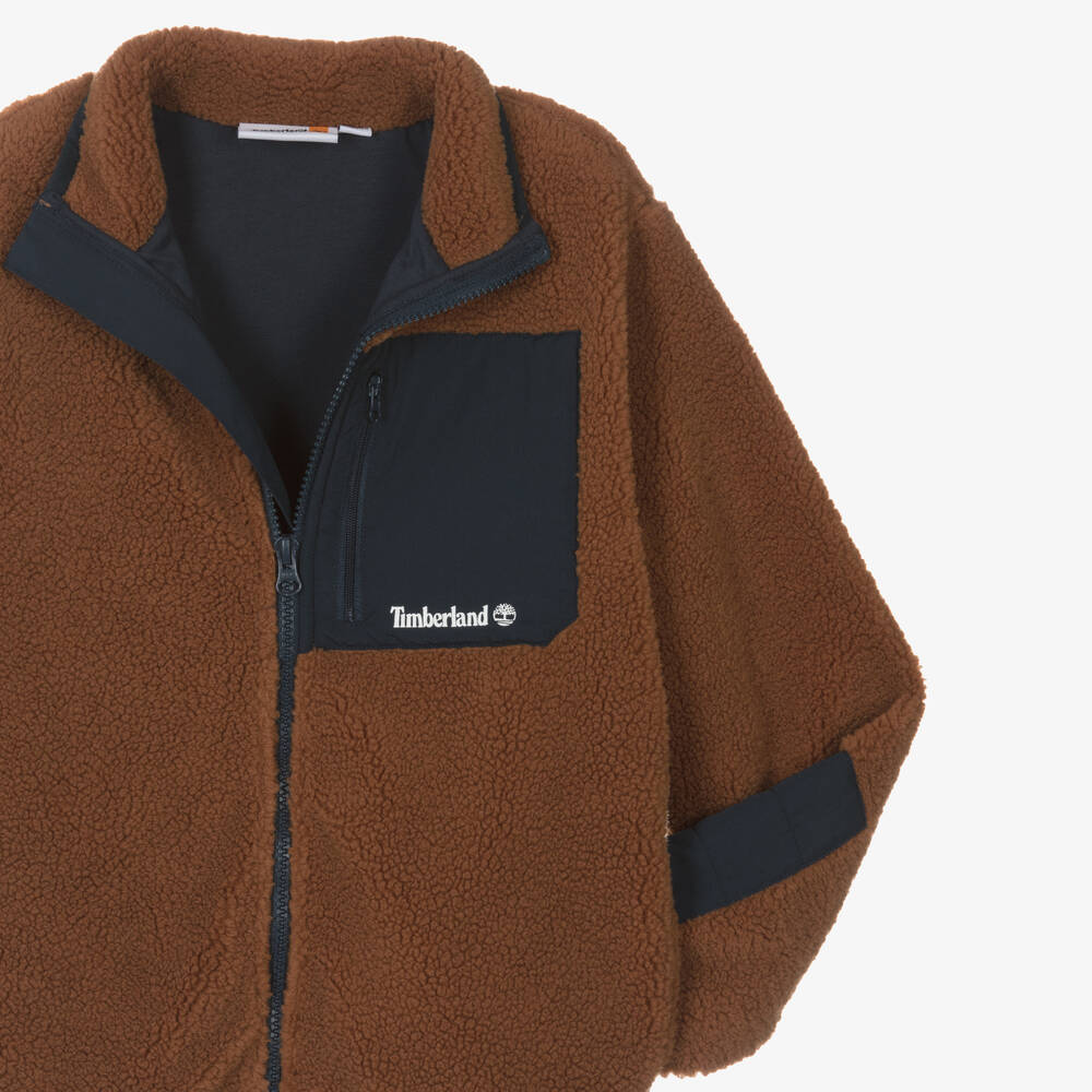Timberland-Teen Boys Brown Teddy Fleece Zip-Up Top | Childrensalon Outlet