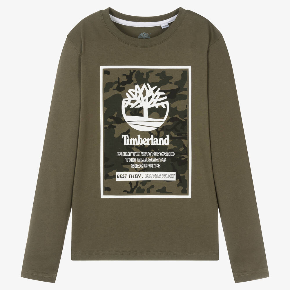 Timberland - توب تينز ولادي قطن عضوي لون أخضر كاكي | Childrensalon