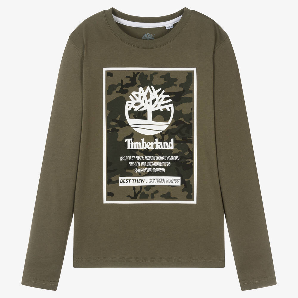 Timberland-توب تينز ولادي قطن عضوي لون أخضر كاكي | Childrensalon Outlet
