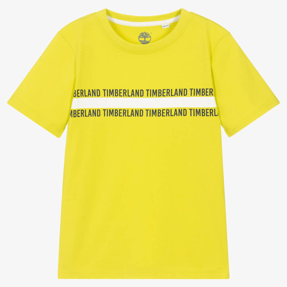 Timberland - تيشيرت تينز ولادي قطن عضوي لون أخضر ليموني | Childrensalon