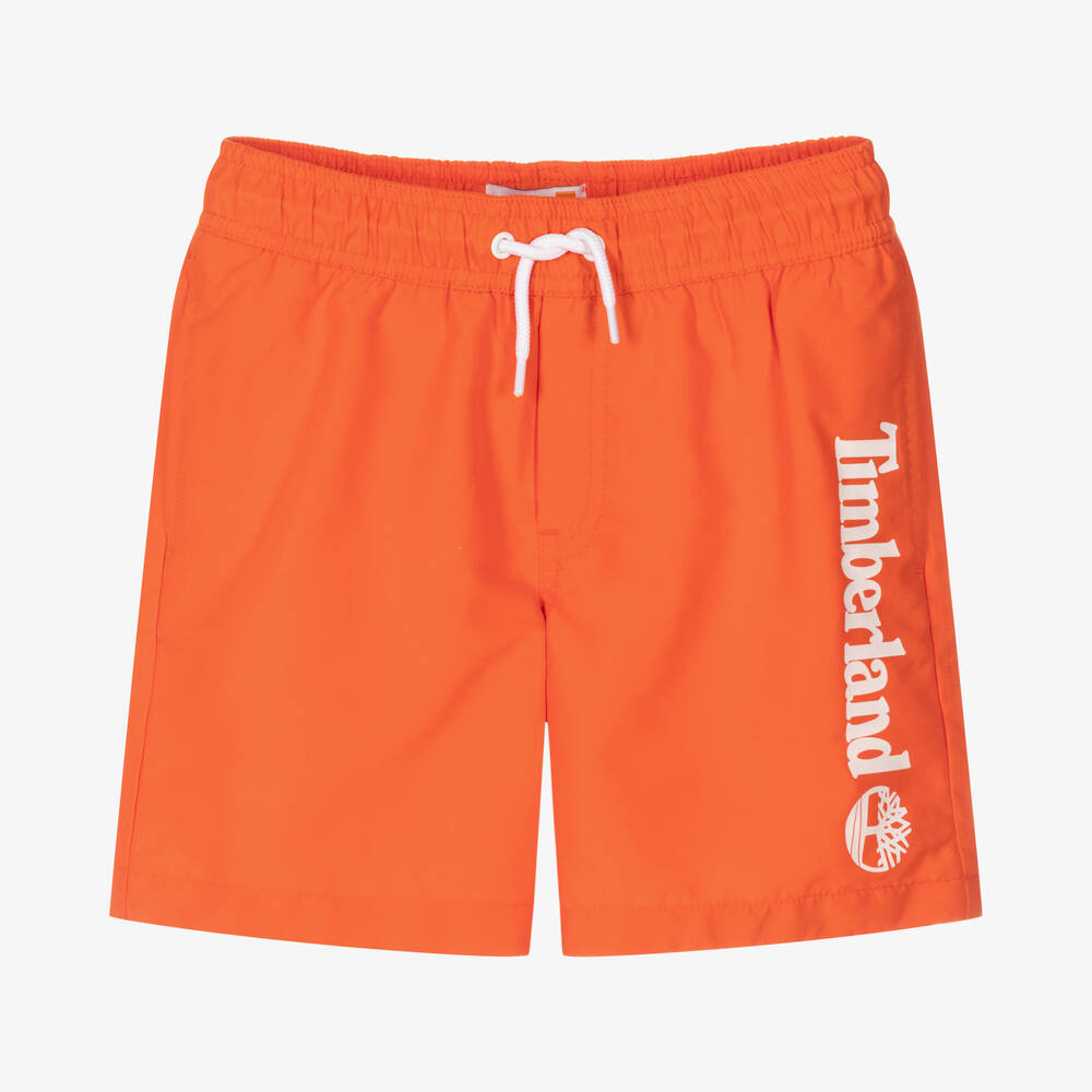 Timberland - Teen Boys Orange Logo Swim Shorts | Childrensalon