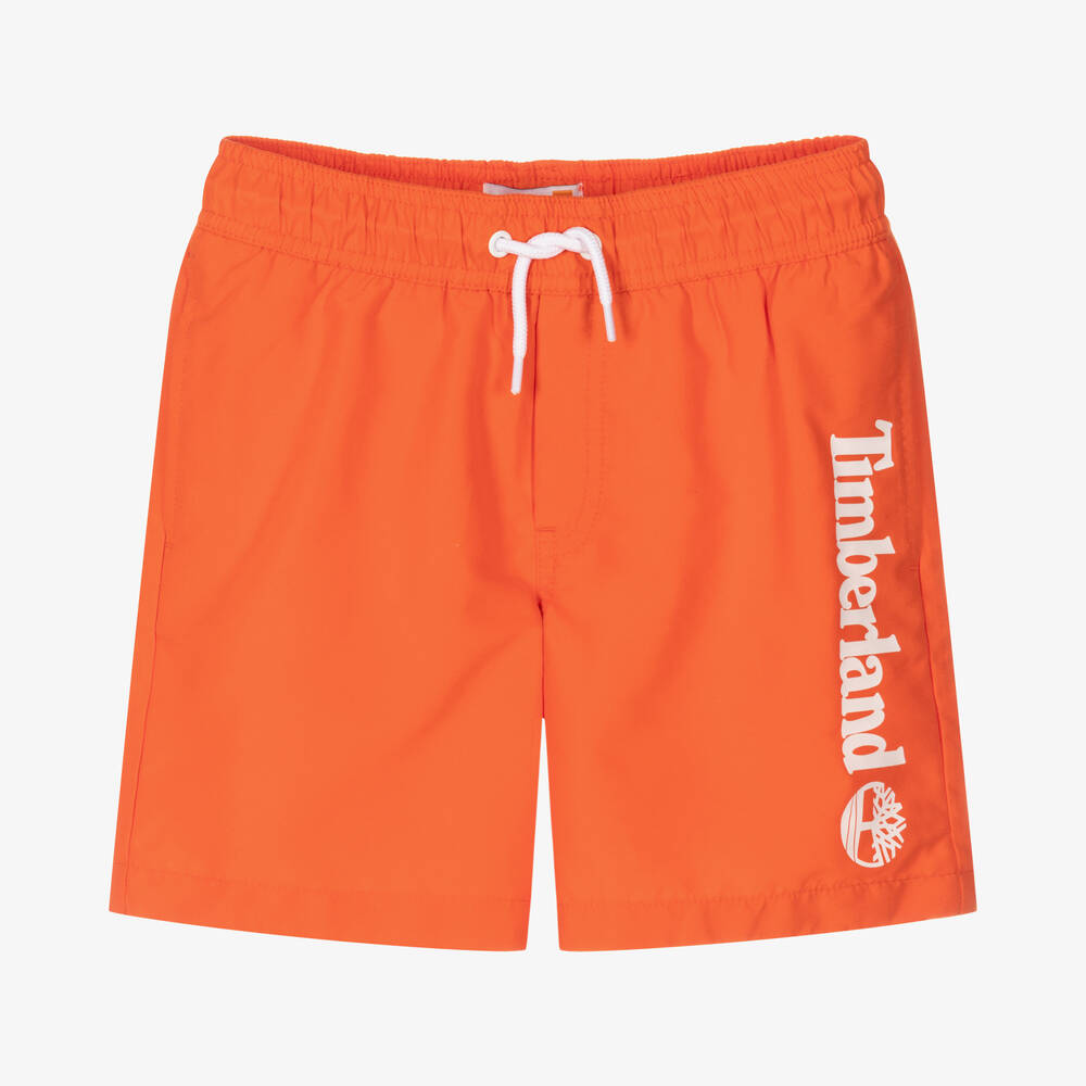Timberland-Teen Boys Orange Logo Swim Shorts | Childrensalon Outlet