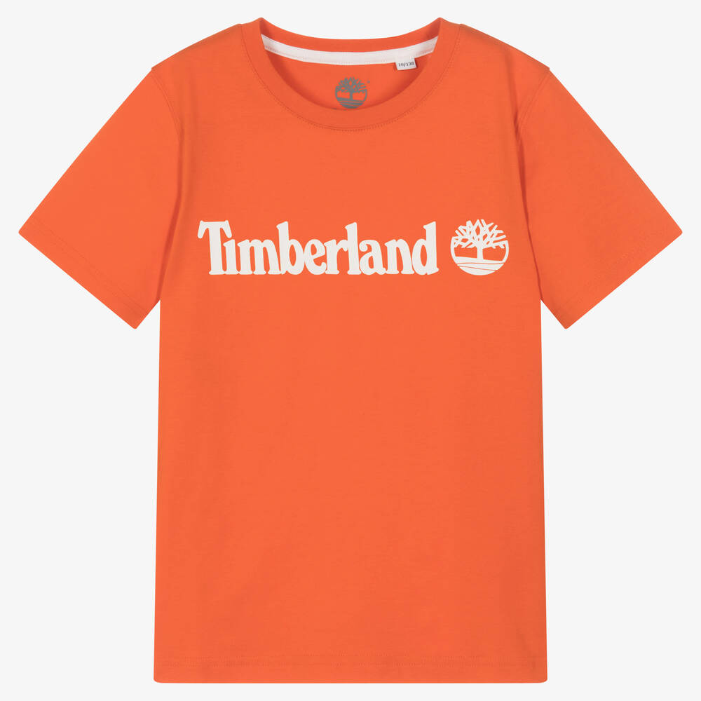 Timberland - تيشيرت تينز ولادي قطن عضوي لون برتقالي | Childrensalon
