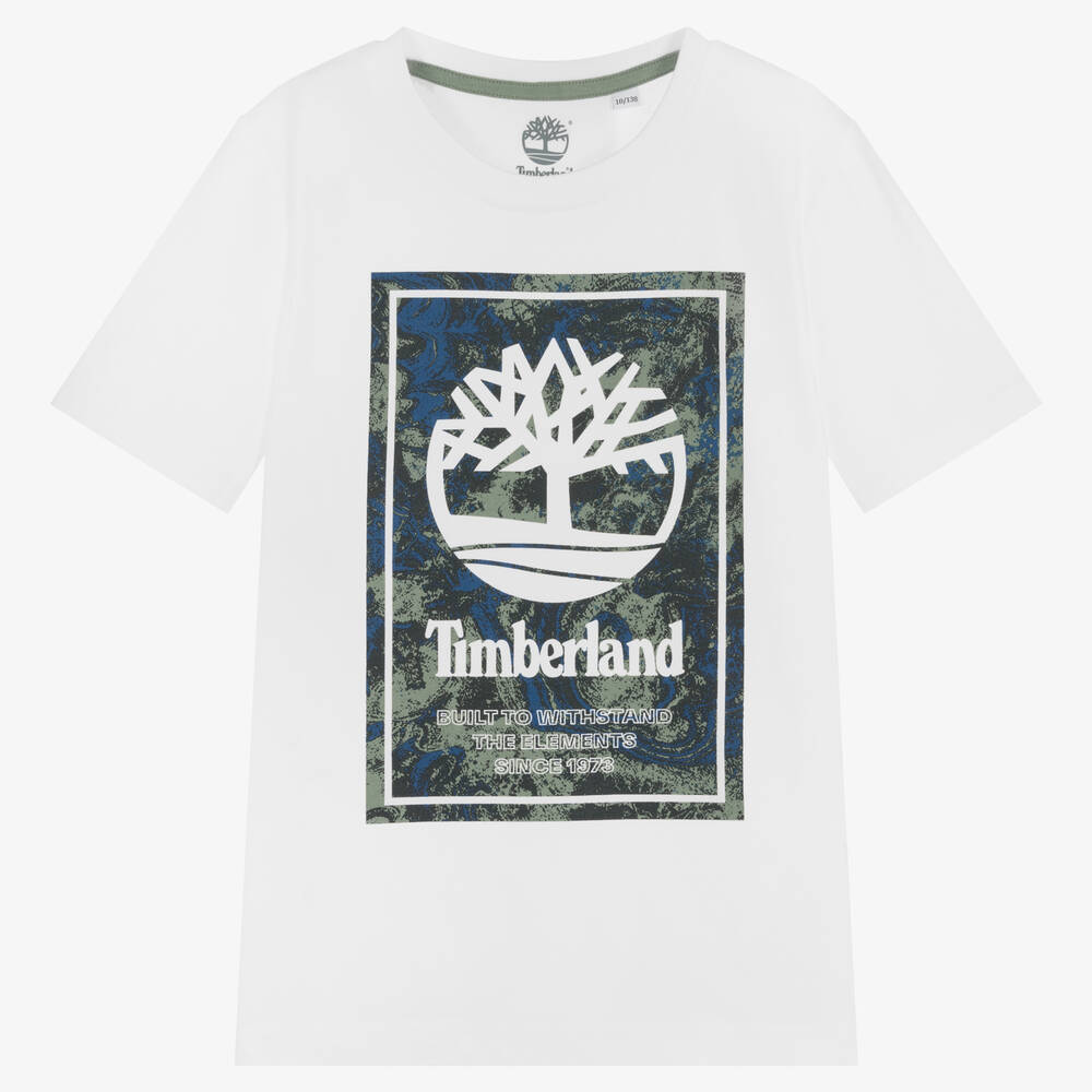Timberland - T-shirt blanc en coton ado garçon | Childrensalon