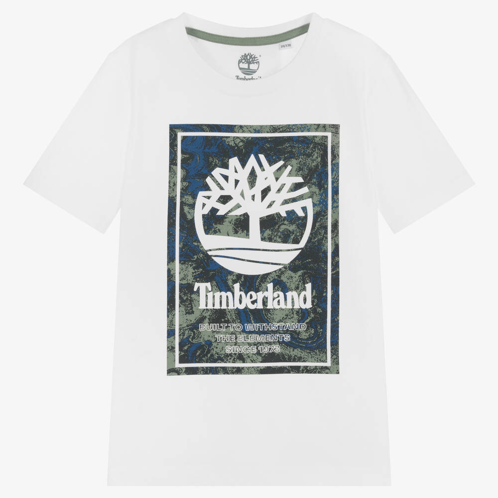 Timberland - Teen Boys White Cotton Logo T-Shirt | Childrensalon