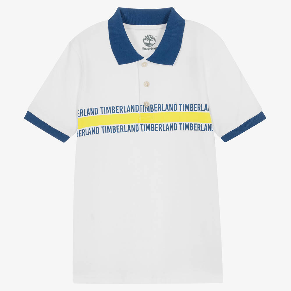 Timberland - Teen Boys White Cotton Piqué Polo Shirt | Childrensalon