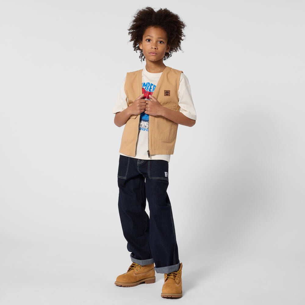 Timberland-Кремовая футболка с графикой для мальчиков | Childrensalon Outlet