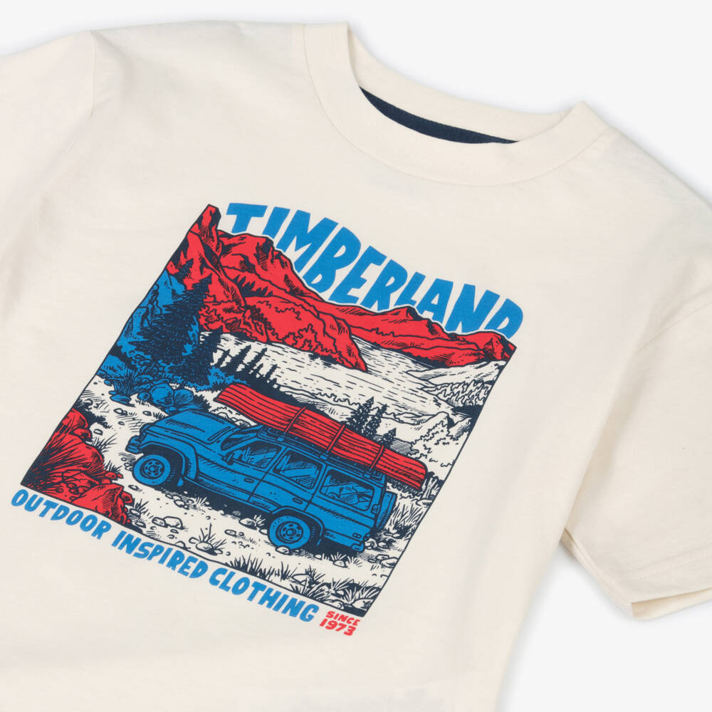 Timberland-Кремовая футболка с графикой для мальчиков | Childrensalon Outlet