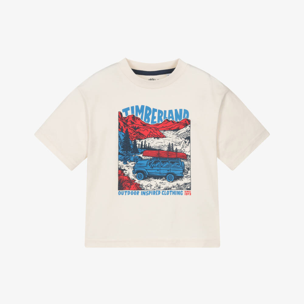 Timberland-Кремовая футболка с графикой для мальчиков | Childrensalon Outlet