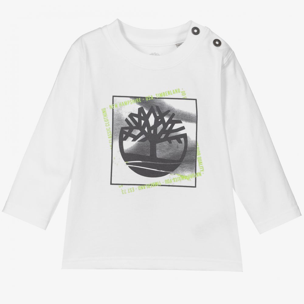 Timberland - White Organic Cotton Logo Top | Childrensalon