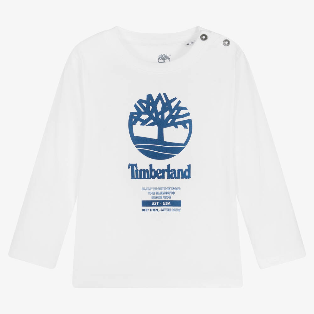 Timberland - White Organic Cotton Logo Top | Childrensalon