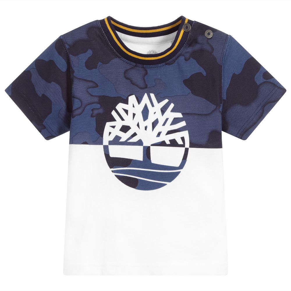 Timberland-تيشيرت أطفال ولادي قطن لون كحلي و أبيض | Childrensalon Outlet