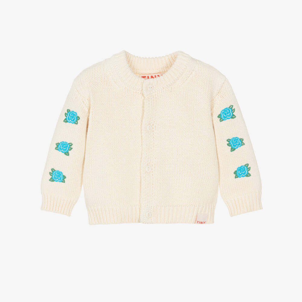 Tinycottons-Baby Girls Ivory Embroidered Floral Cotton Knit Cardigan | Childrensalon Outlet