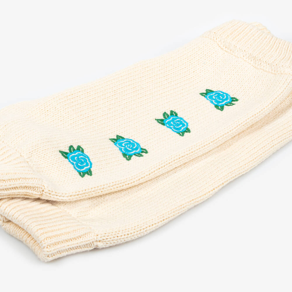 Tinycottons-Baby Girls Ivory Embroidered Floral Cotton Knit Trousers | Childrensalon Outlet
