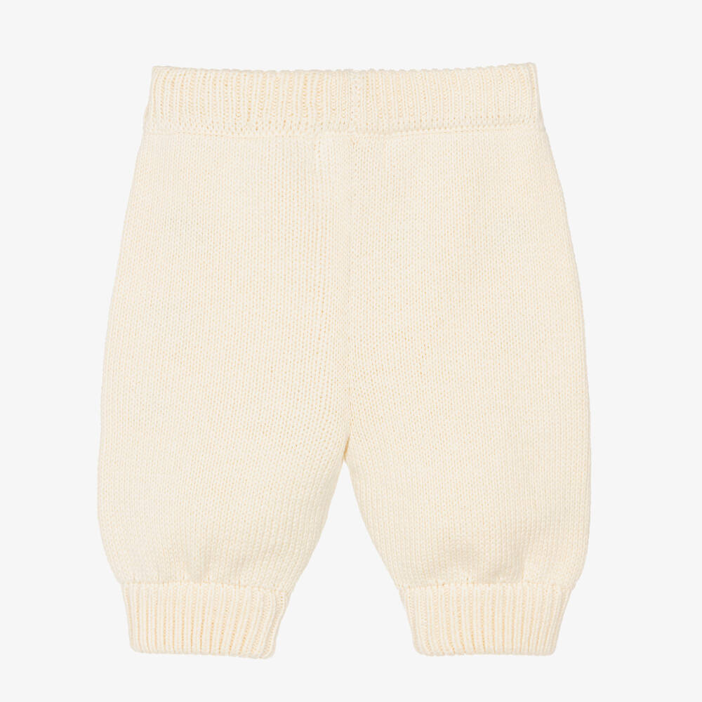 Tinycottons-Baby Girls Ivory Embroidered Floral Cotton Knit Trousers | Childrensalon Outlet