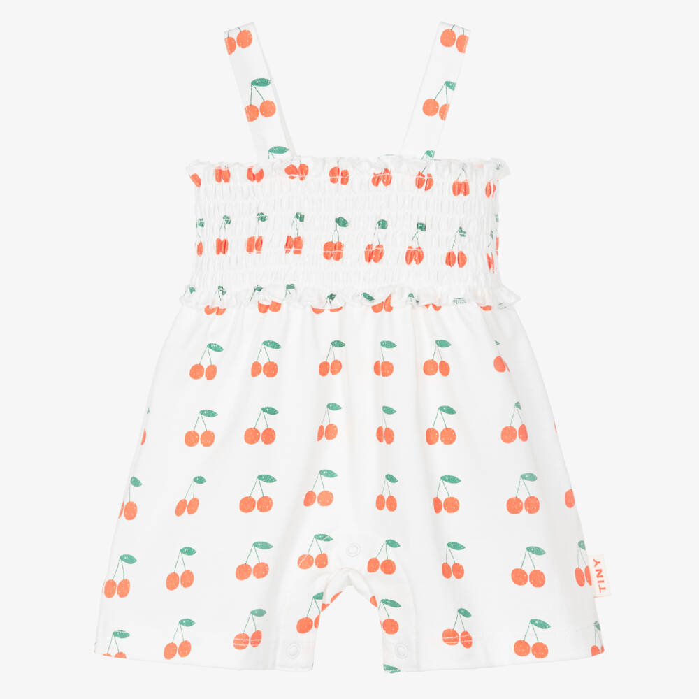 Tinycottons-Baby Girls White Cherry Print Organic Playsuit | Childrensalon Outlet