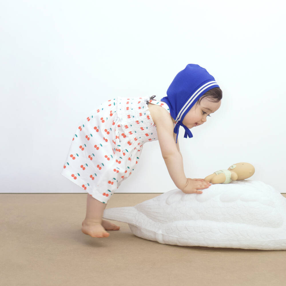 Tinycottons-Baby Girls White Cherry Print Organic Playsuit | Childrensalon Outlet