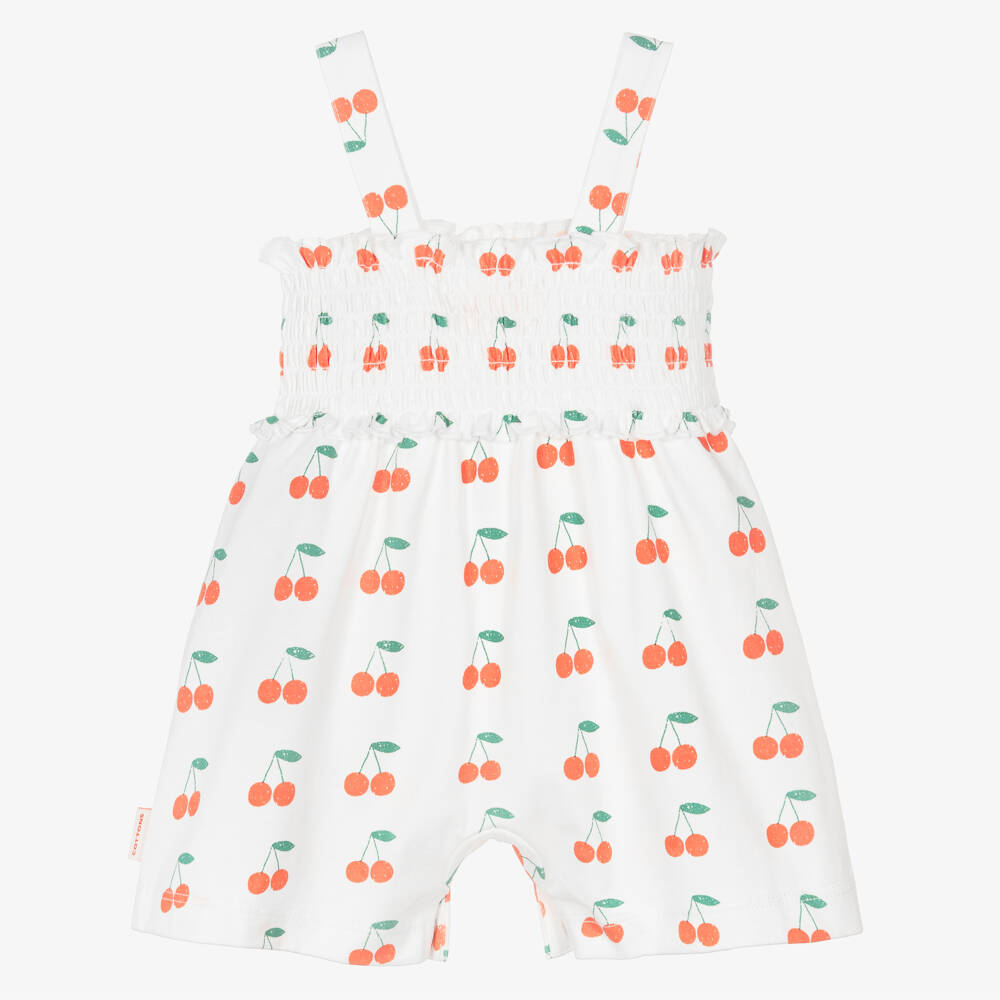 Tinycottons-Baby Girls White Cherry Print Organic Playsuit | Childrensalon Outlet