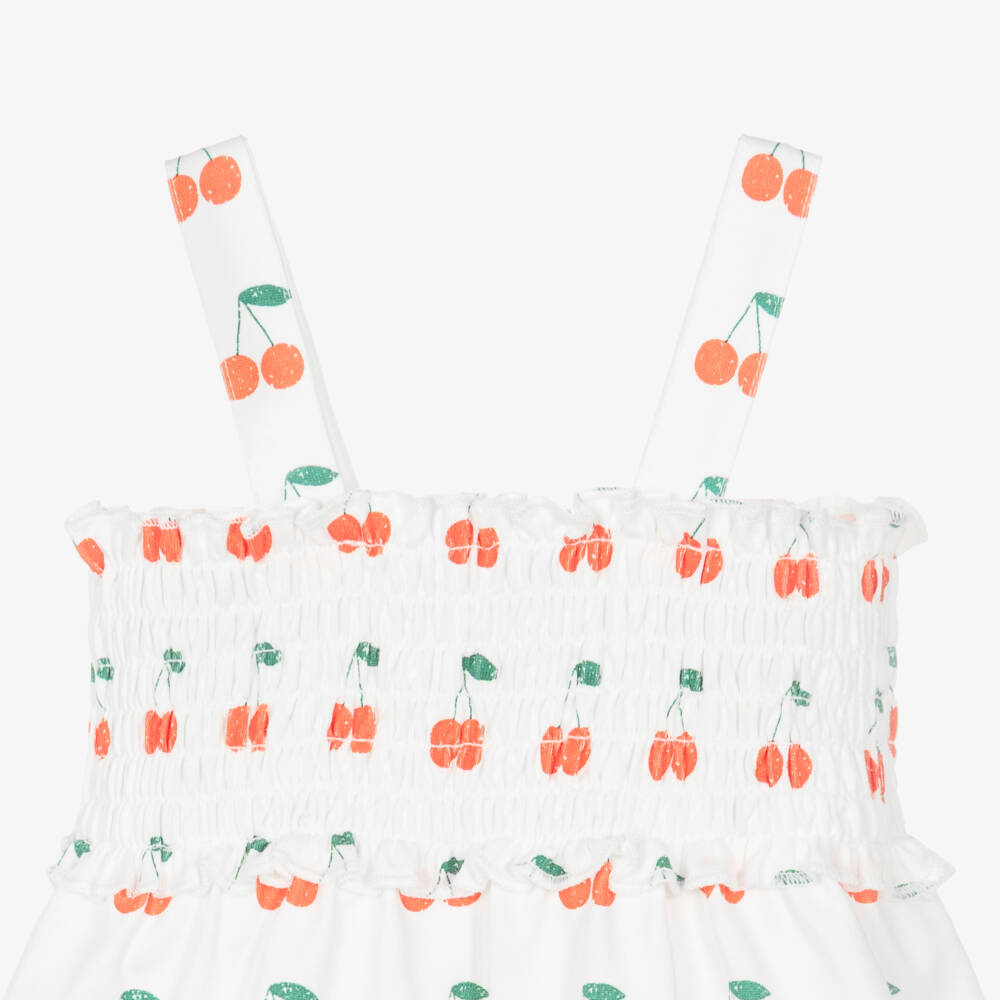 Tinycottons-Baby Girls White Cherry Print Organic Playsuit | Childrensalon Outlet