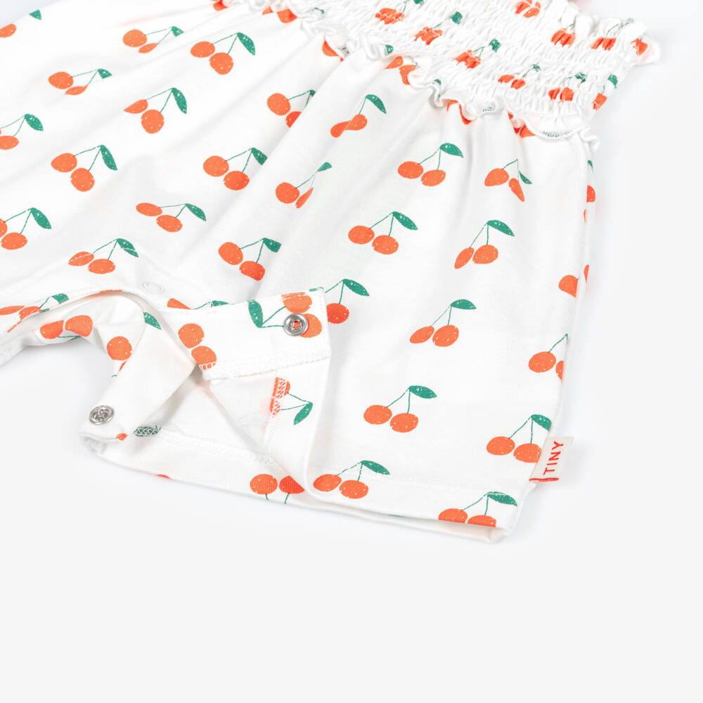 Tinycottons-Baby Girls White Cherry Print Organic Playsuit | Childrensalon Outlet