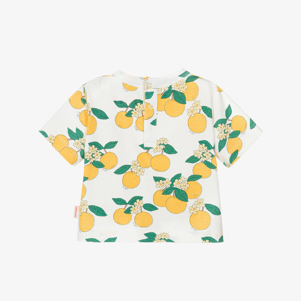 Tinycottons-Baby Girls White Cotton Orange Print T-Shirt | Childrensalon Outlet