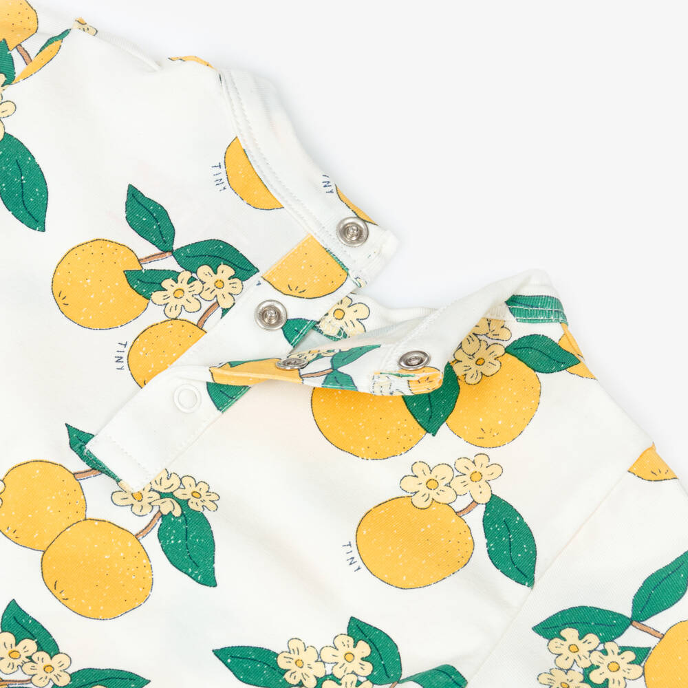 Tinycottons-Baby Girls White Cotton Orange Print T-Shirt | Childrensalon Outlet