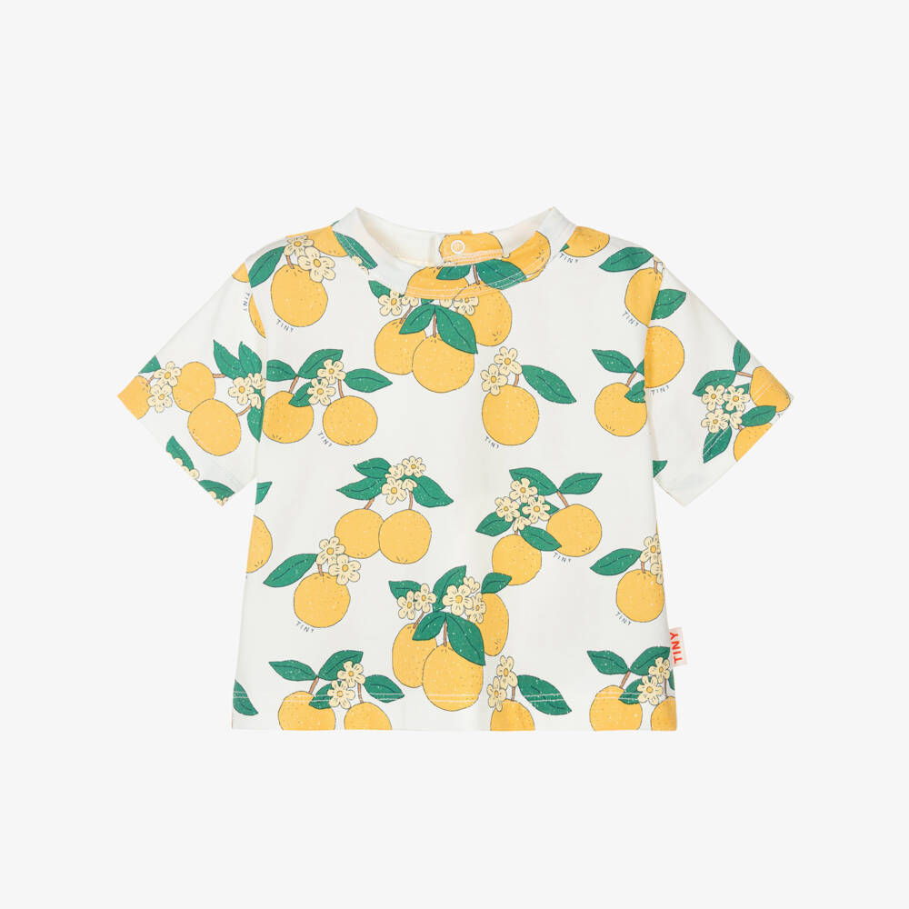 Tinycottons-Baby Girls White Cotton Orange Print T-Shirt | Childrensalon Outlet