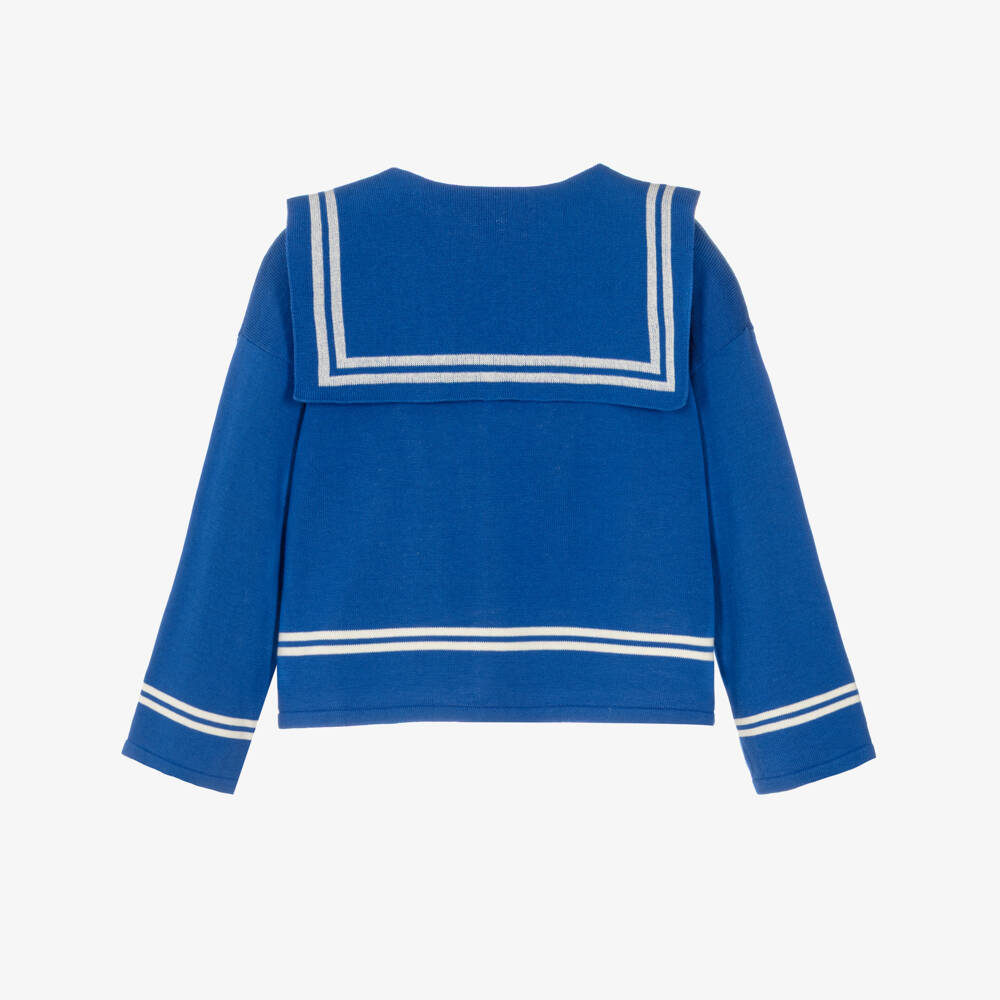 Tinycottons-Girls Blue Cotton Knit Sailor Cardigan | Childrensalon Outlet