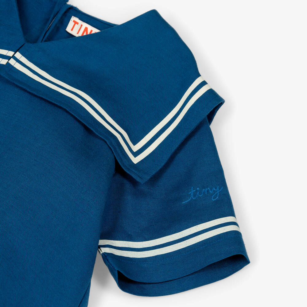 Tinycottons-Girls Blue Cotton & Linen Sailor Dress | Childrensalon Outlet