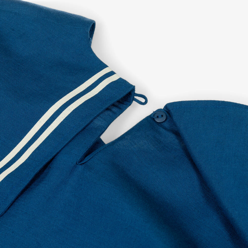 Tinycottons-Girls Blue Cotton & Linen Sailor Dress | Childrensalon Outlet