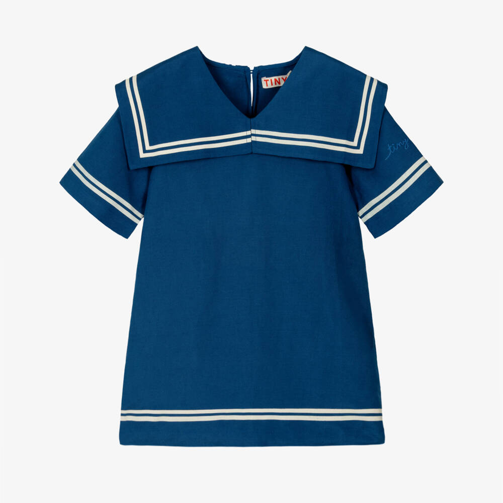 Tinycottons-Girls Blue Cotton & Linen Sailor Dress | Childrensalon Outlet
