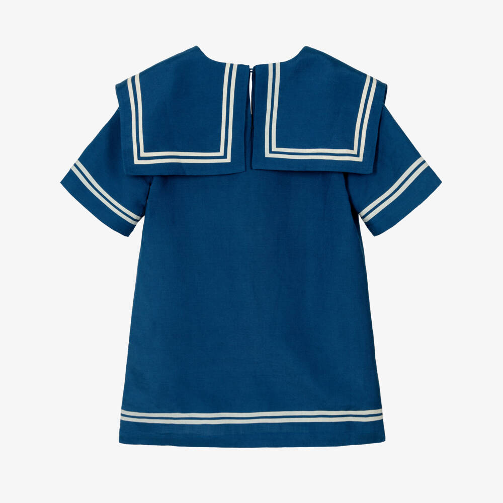 Tinycottons-Girls Blue Cotton & Linen Sailor Dress | Childrensalon Outlet