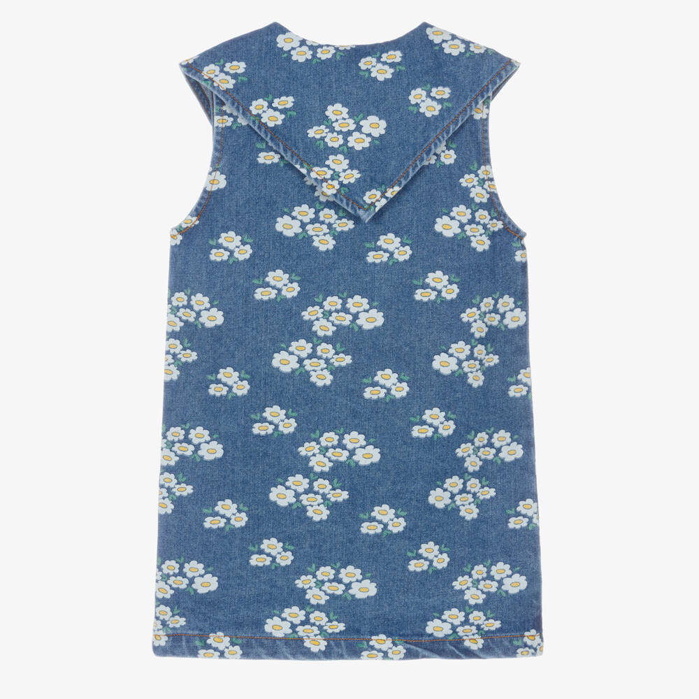 Tinycottons-Girls Blue Denim Floral Print Dress | Childrensalon Outlet