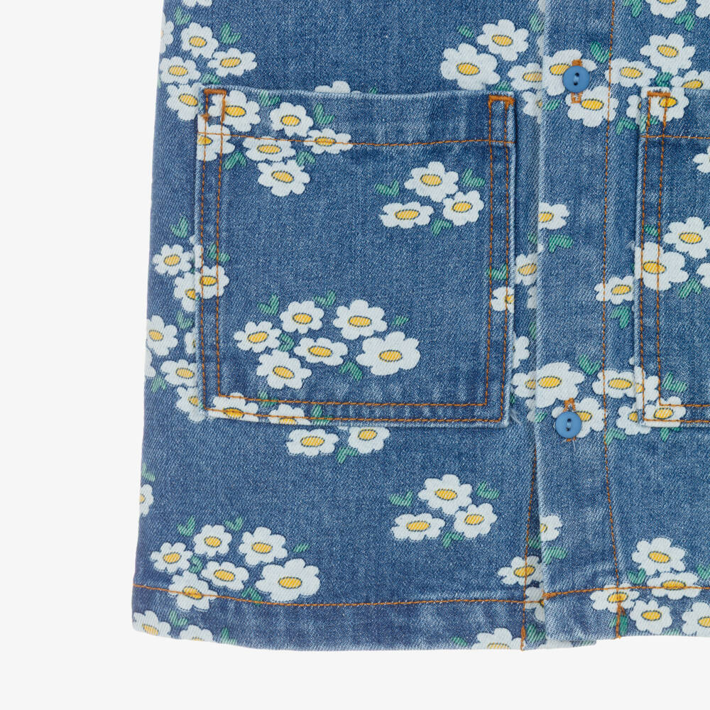 Tinycottons-Girls Blue Denim Floral Print Dress | Childrensalon Outlet