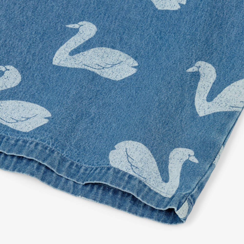 Tinycottons-Girls Blue Denim Swan Print Dress | Childrensalon Outlet