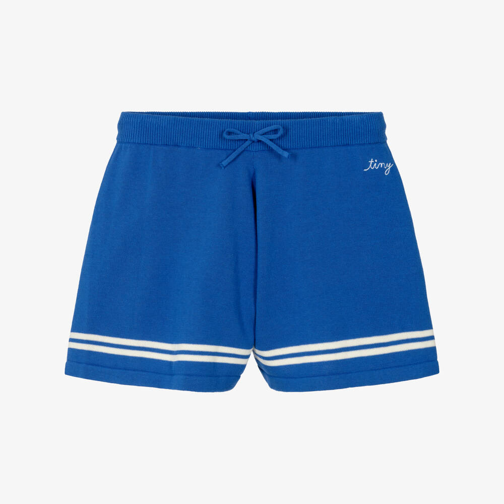 Tinycottons-Girls Blue Knitted Cotton Drawstring Shorts | Childrensalon Outlet