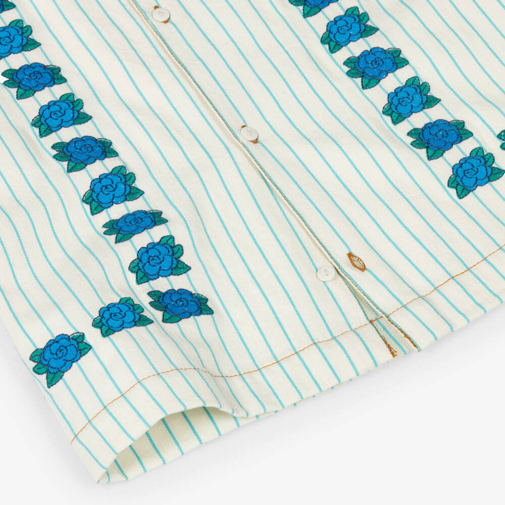 Tinycottons-Girls Ivory & Blue Stripe Embroidered Floral Cotton Dress | Childrensalon Outlet