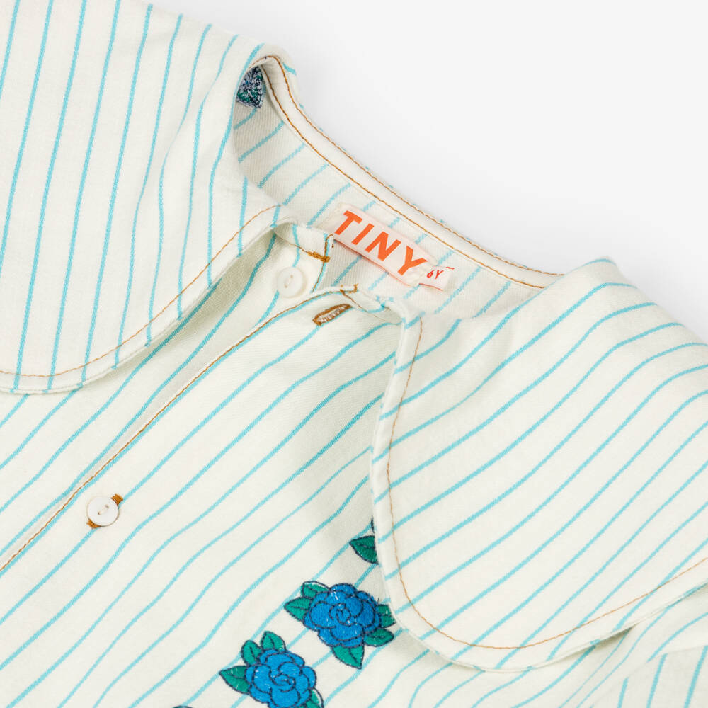 Tinycottons-Girls Ivory & Blue Stripe Embroidered Floral Cotton Dress | Childrensalon Outlet
