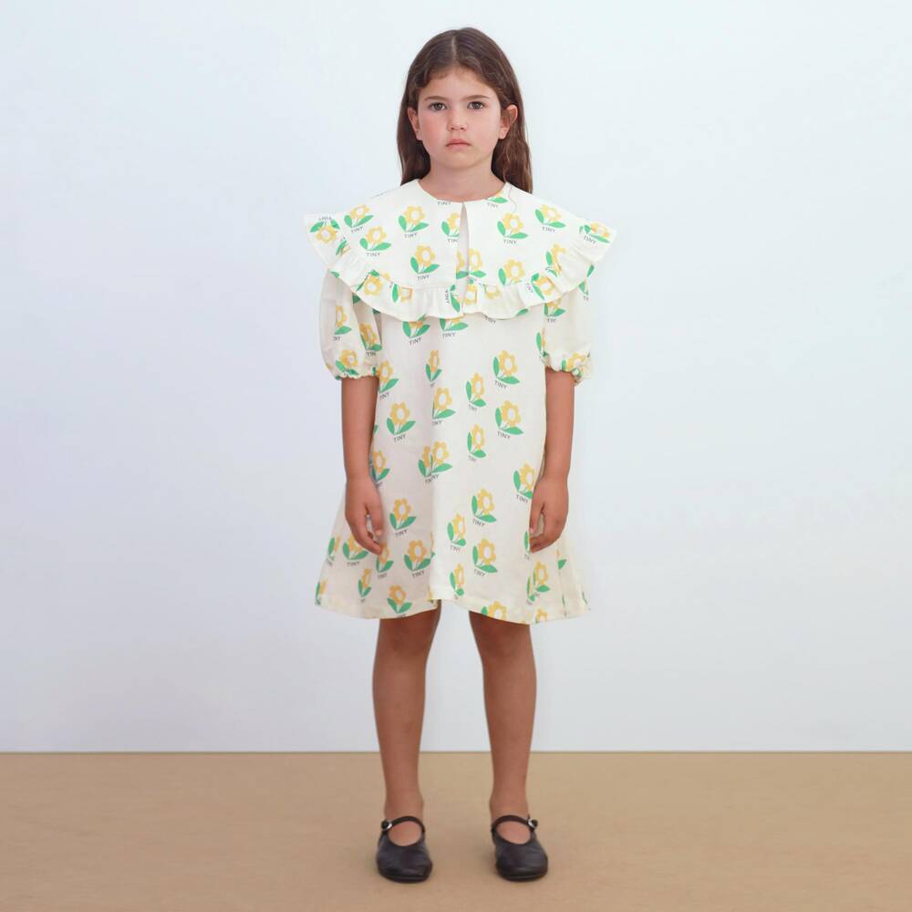 Tinycottons-Girls Ivory Cotton & Linen Flower Print Dress | Childrensalon Outlet
