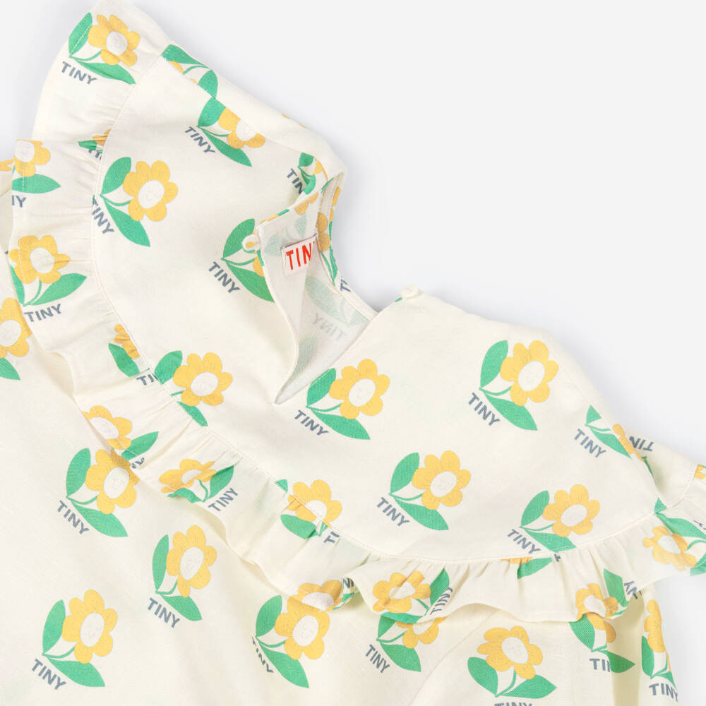 Tinycottons-Girls Ivory Cotton & Linen Flower Print Dress | Childrensalon Outlet