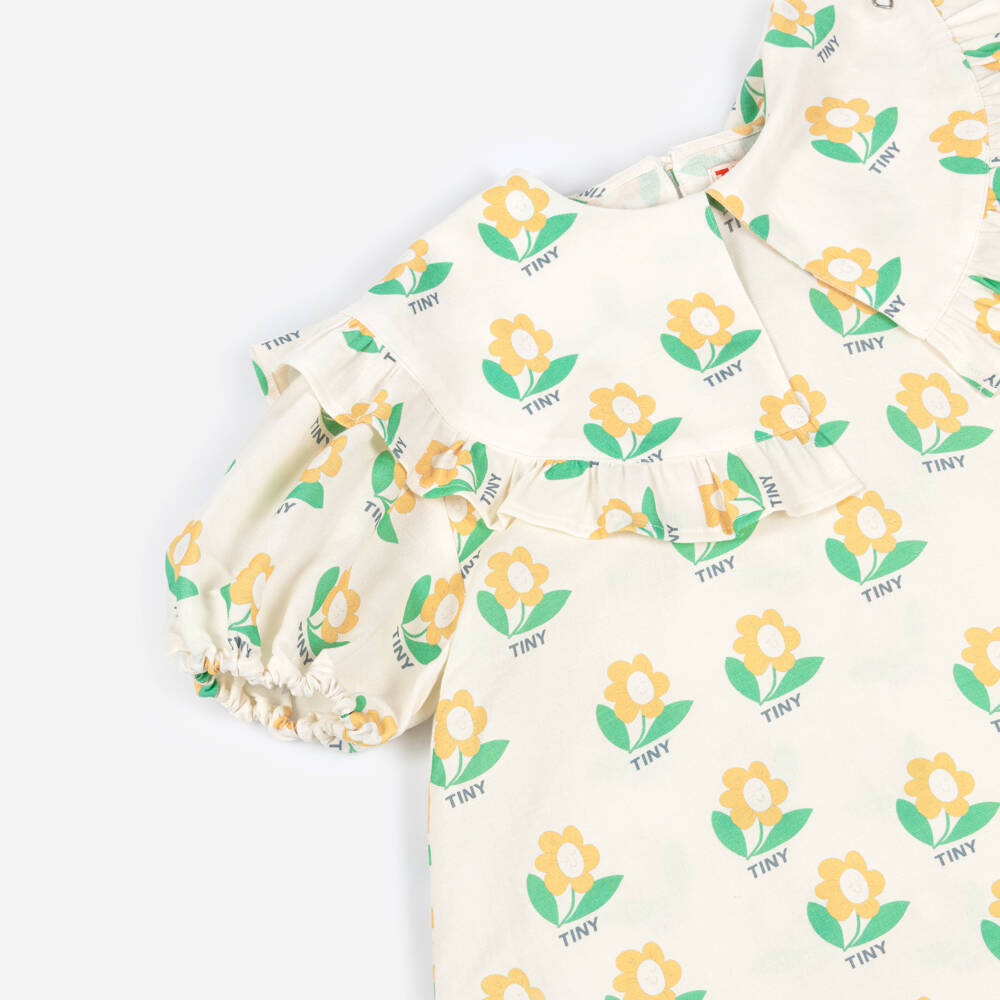 Tinycottons-Girls Ivory Cotton & Linen Flower Print Dress | Childrensalon Outlet