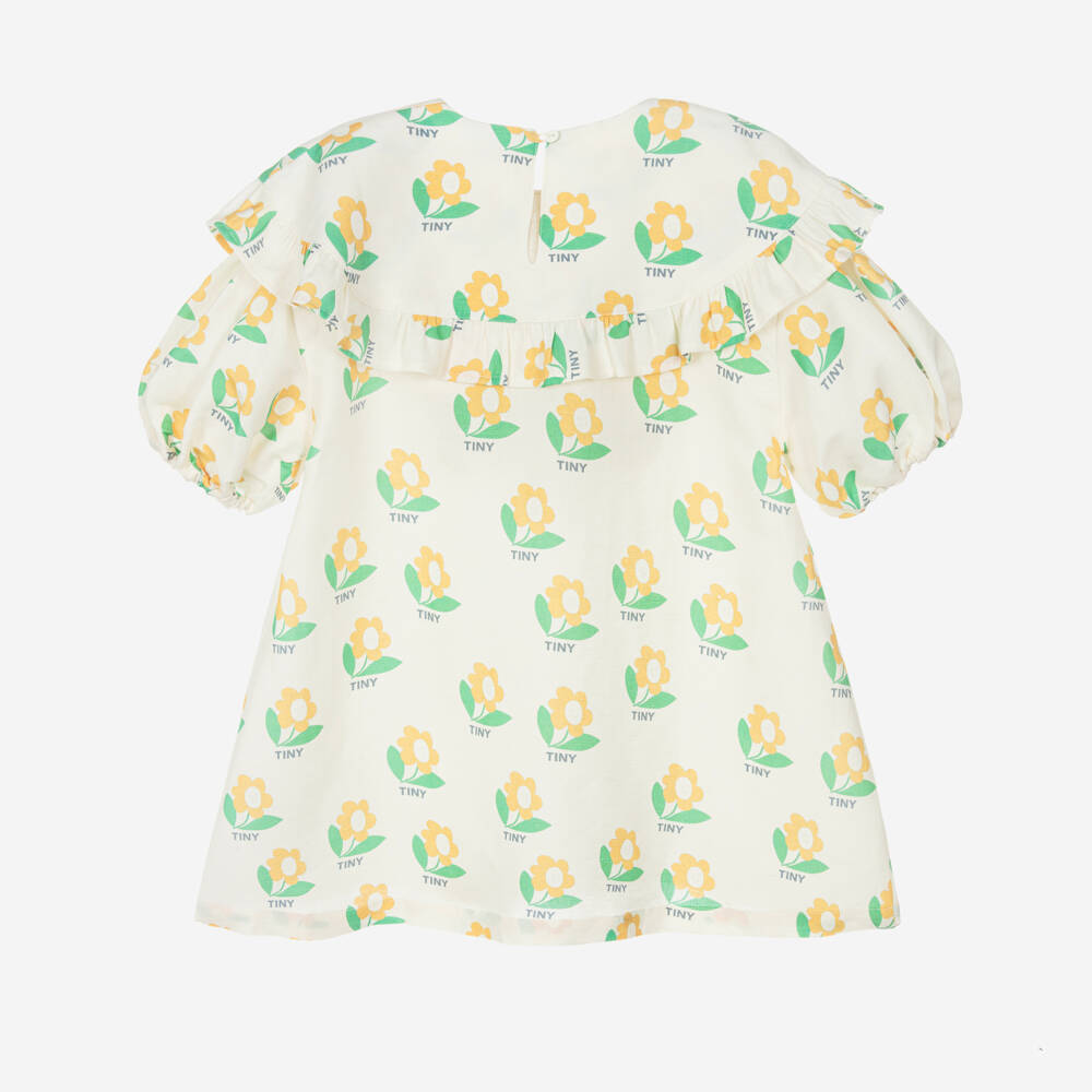 Tinycottons-Girls Ivory Cotton & Linen Flower Print Dress | Childrensalon Outlet